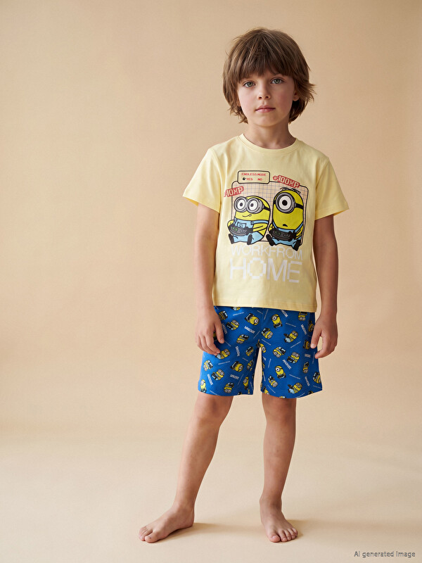 LCW Kids Minions štampani dečiji kratki komplet pidžame