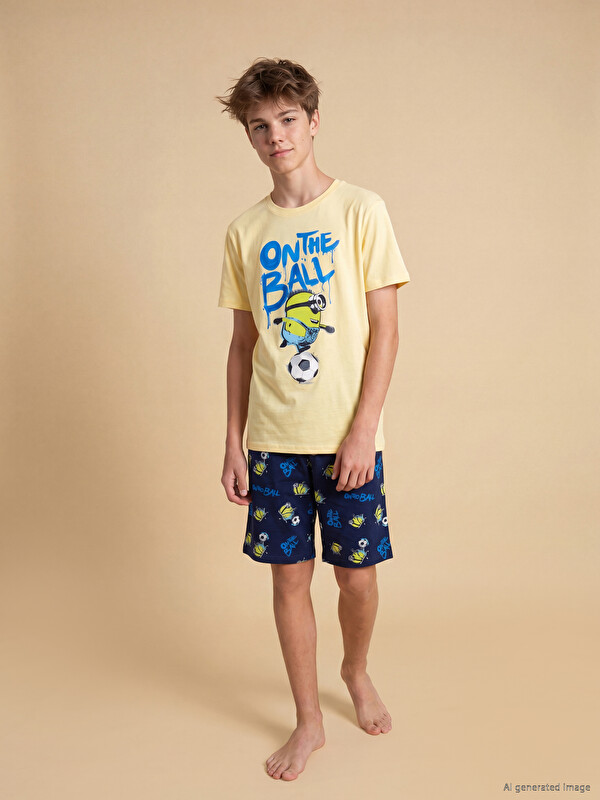 LCW Kids Minions Baskılı Erkek Çocuk Şortlu Pijama Takımı