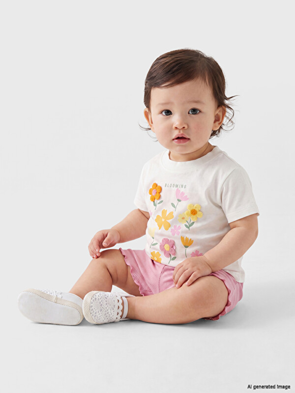 LCW baby Çiçekli Kız Bebek Şort Takım