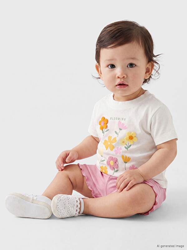 LCW baby Çiçekli Kız Bebek Şort Takım