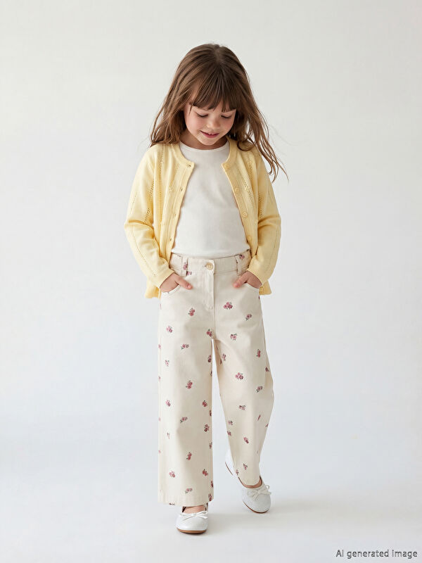 LCW Kids Floral Girls' Gabardine Trousers