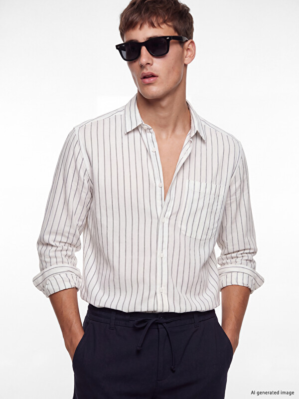 LCW Vision Regular Fit Çizgili Keten Karışımlı Erkek Gömlek