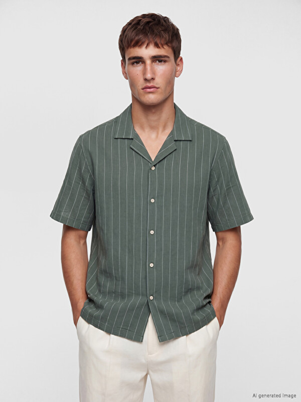 LCW Vision Regular Fit Resort Yaka Çizgili Erkek Gömlek