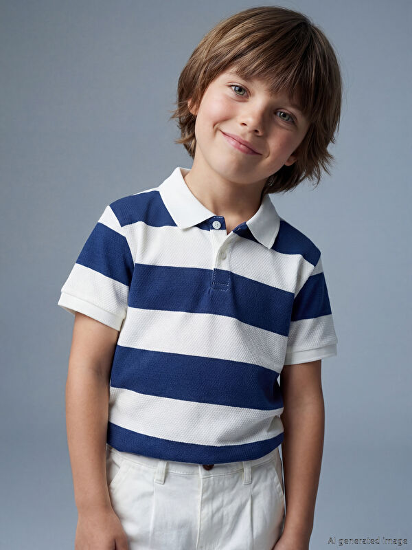 LCW Kids Polo Yaka Çizgili Erkek Çocuk Tişört