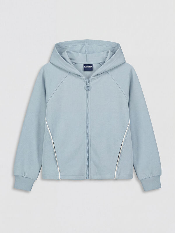LCW Kids Kapüşonlu Kız Çocuk Soft Touch Fermuarlı Sweatshirt