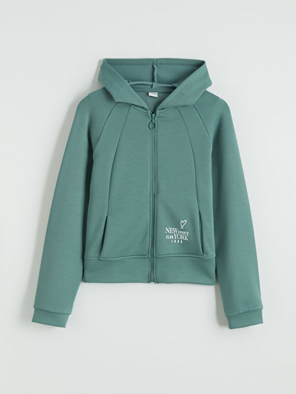LCW Kids Kapüşonlu Baskılı Kız Çocuk Fermuarlı Sweatshirt