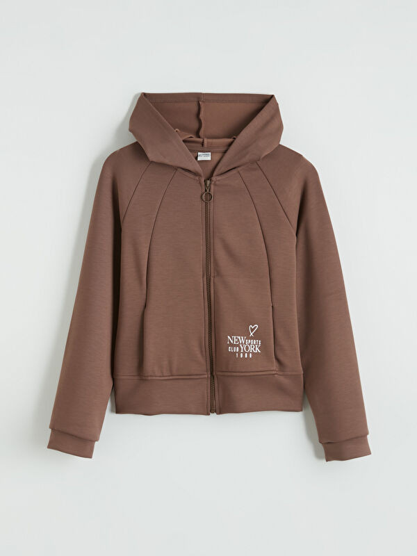 LCW Kids Kapüşonlu Baskılı Kız Çocuk Fermuarlı Sweatshirt