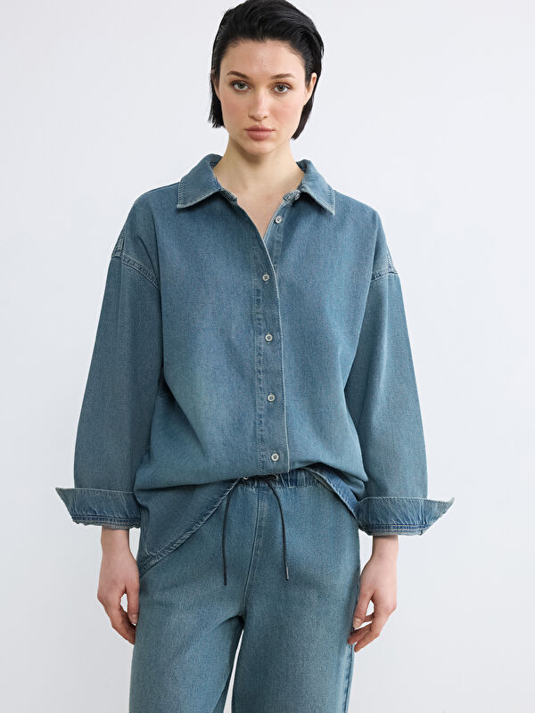 LCW Vision Oversize Kadın Jean Gömlek	