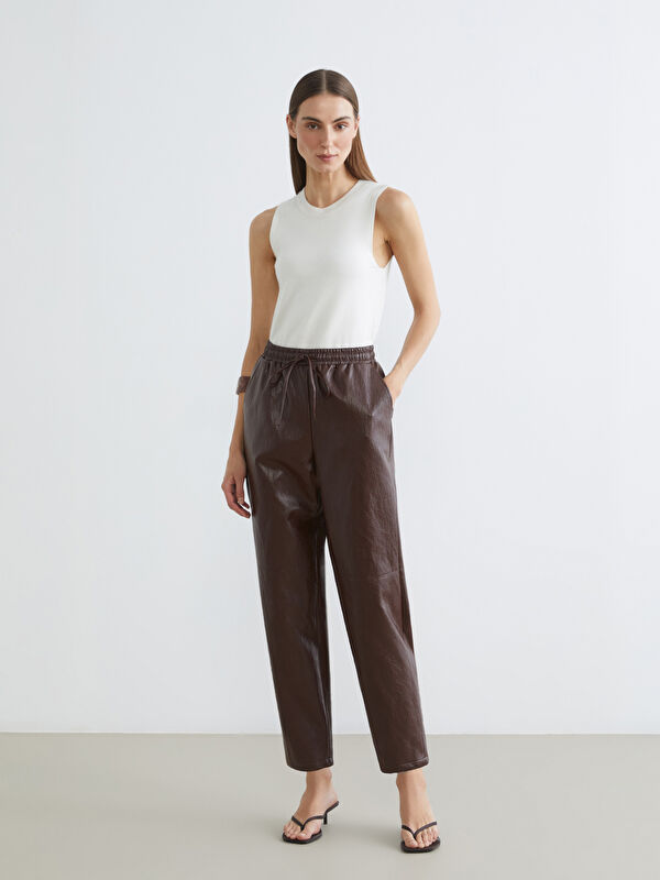 LCW STUDIO Pantalon en Similicuir à Taille Élastiquée pour Femmes