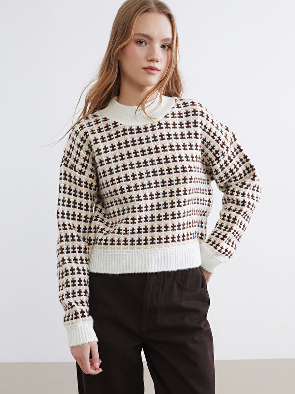 XSIDE Mock Turtleneck Patterned Women's Knitwear Sweater