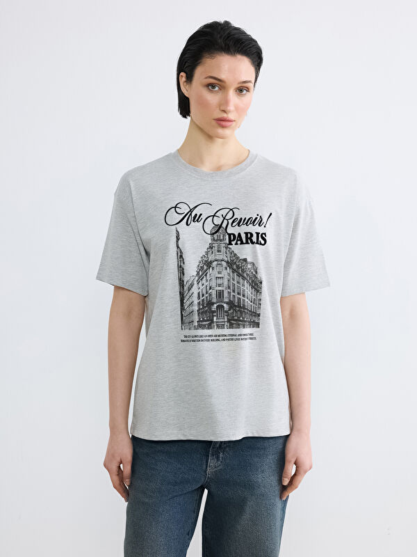 LCW Vision Paris Baskılı Oversize Kadın Tişört