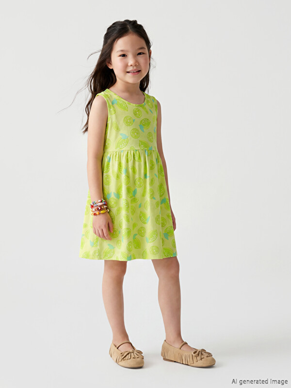 LCW Kids Crew Neck Printed Girls' Dress