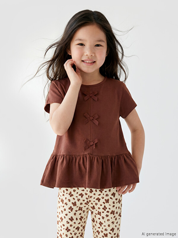 LCW Kids Lot de 2 T-shirts Fille avec Détail Nœud