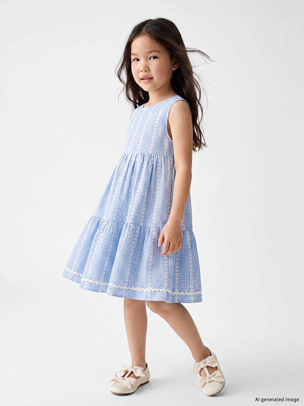 LCW Kids Crew Neck Floral Pleated Girls' Dress