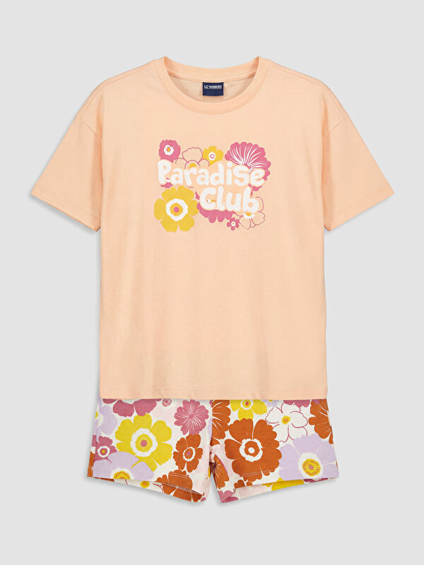 LCW Kids Printed Short Sleeve Girls' Shorts Set
