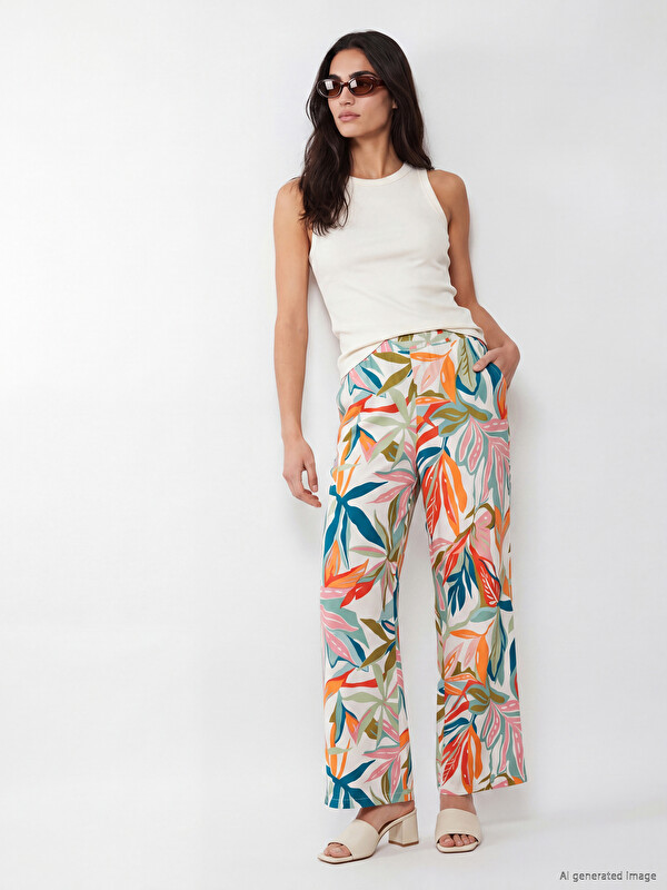 LCWAIKIKI Classic Wide Leg Patterned Loose Fit Women's Trousers