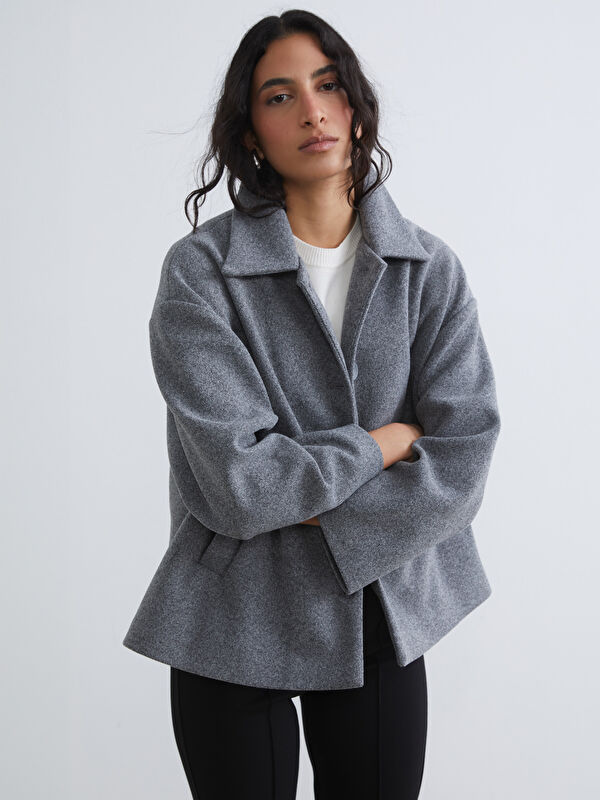 LCW Modest Gömlek Yaka Oversize Kadın Kaşe Kaban