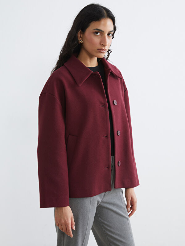 LCW Modest Gömlek Yaka Oversize Kadın Kaşe Kaban