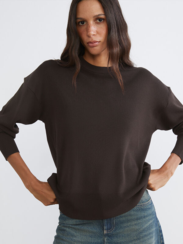 LCW Vision Rundhalsausschnitt Gestreifter Für Damen Strickpullover