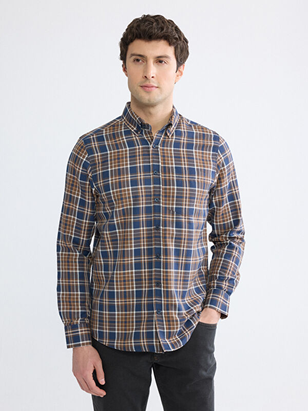 LCWAIKIKI Classic Regular Fit Ekose Desenli Gabardin Erkek Gömlek	
