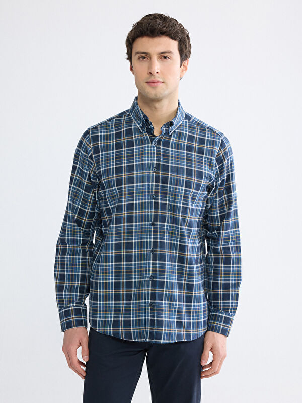 LCWAIKIKI Classic Regular Fit Ekose Desenli Gabardin Erkek Gömlek	