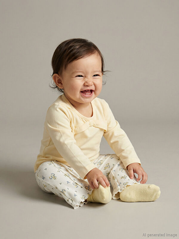 LCW baby Çiçekli Kız Bebek Bluz ve Tayt Pantolon