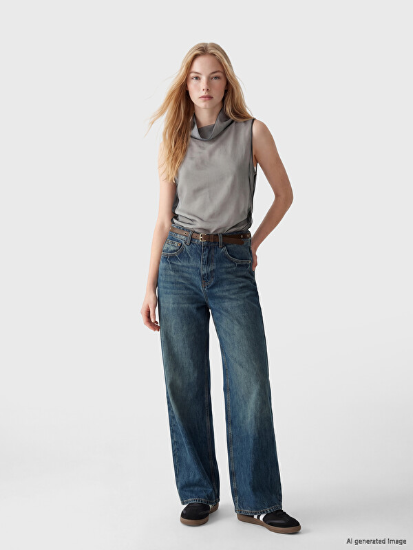 LCW Vision Beli Kemerli Wideleg Kadın Jean Pantolon
