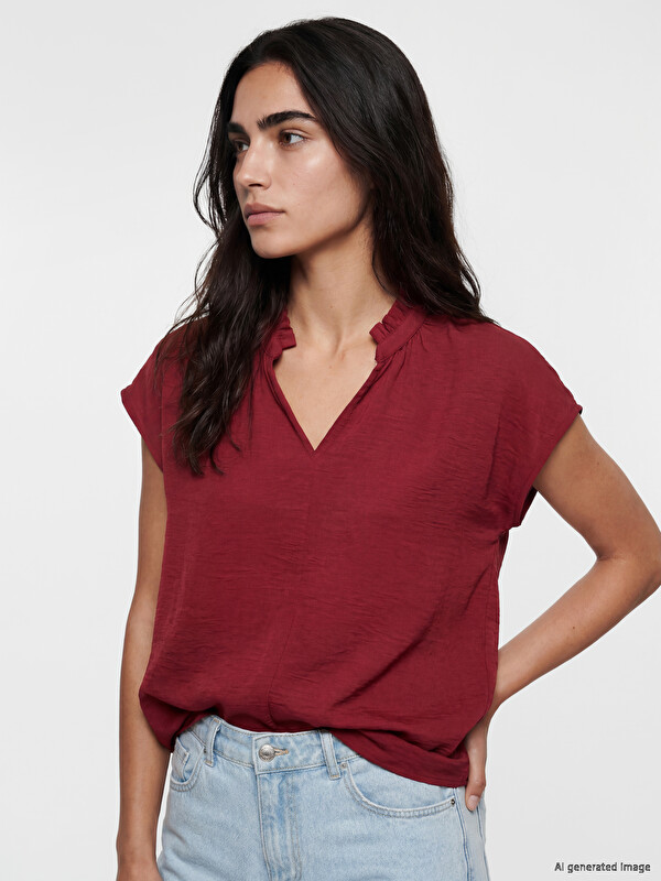 LCWAIKIKI Classic Ruffled Grandad Collar Blouse