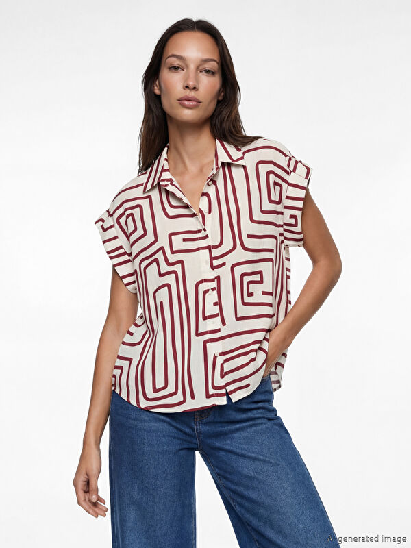 LCW EVERYDAY Patterned Crinkle Women's Shirt