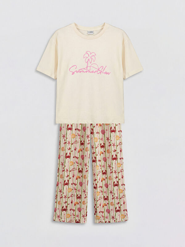 LCW Kids Printed Girls' T-Shirt and Pants