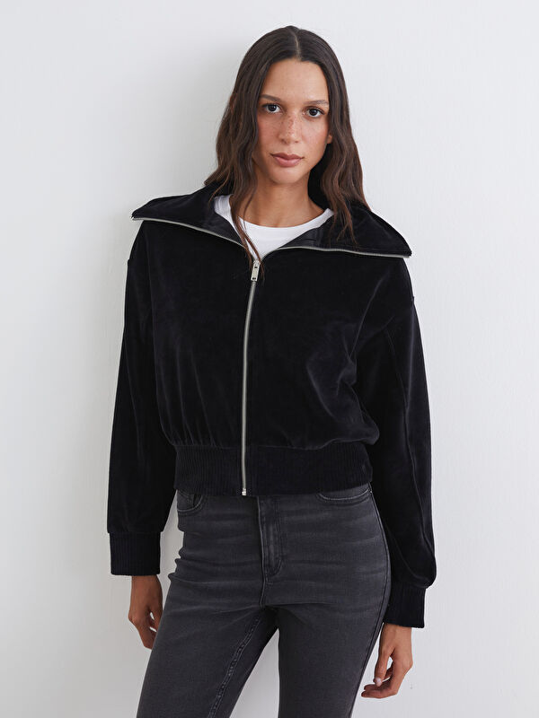 LCW Vision Dik Yaka Oversize Kadın Fermuarlı Sweatshirt