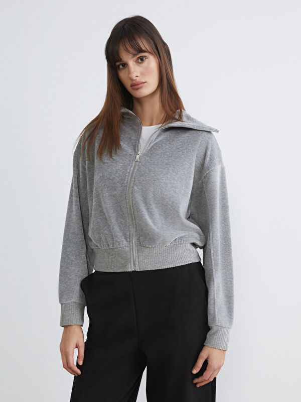 LCW Vision Dik Yaka Oversize Kadın Fermuarlı Sweatshirt