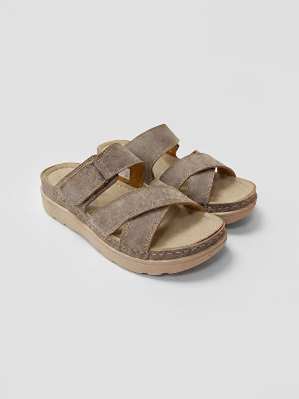 LCW STEPS Women's Velcro Fastening Cross Strap Slider