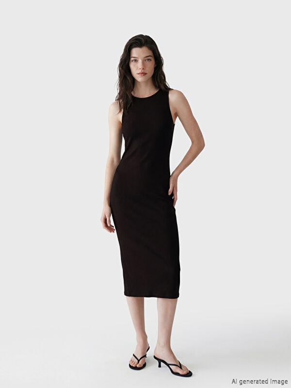 LCW Comfort Bisiklet Yaka Fitilli Elbise