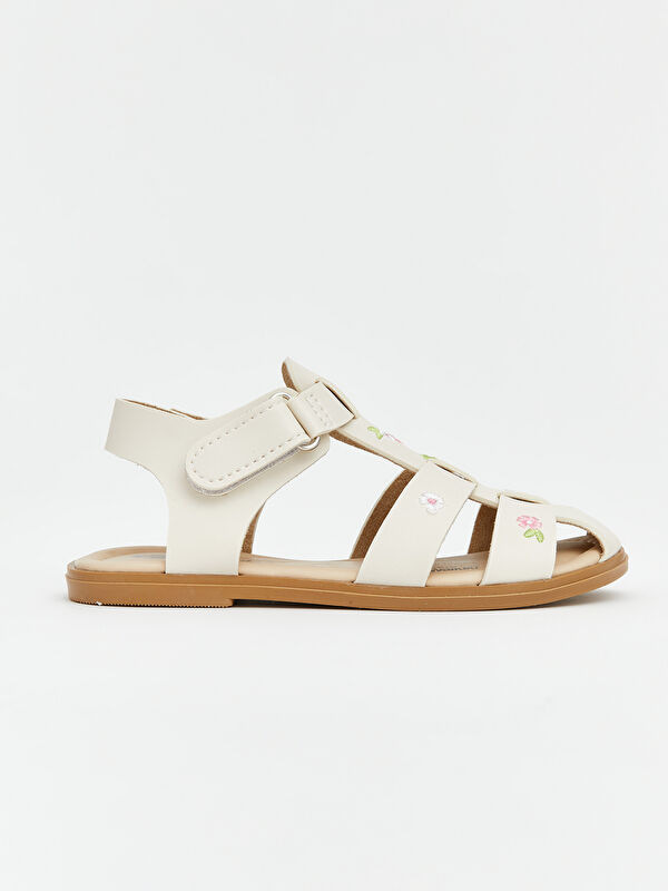 Lcw Steps Bej Lcw Steps Çiçek Nakışlı Kız Bebek Sandalet