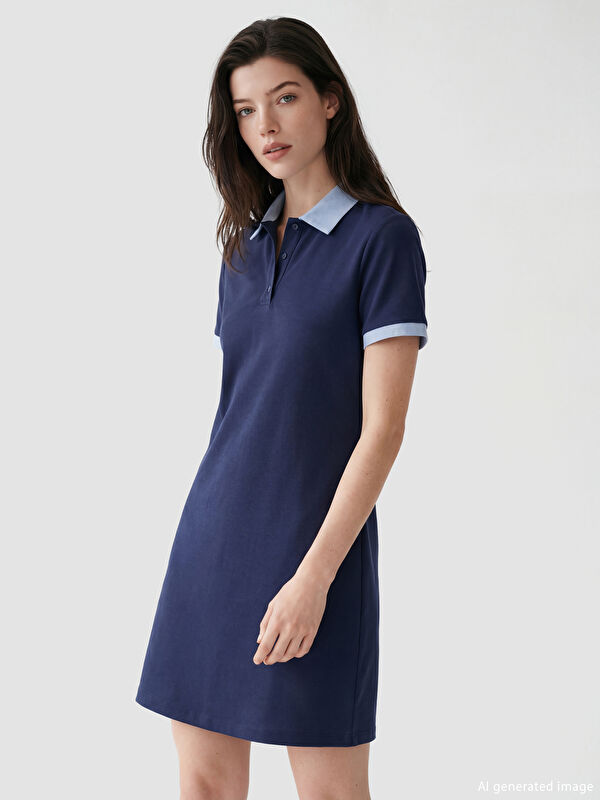 LCW Comfort Polo Collar Soft Touch Mini Dress