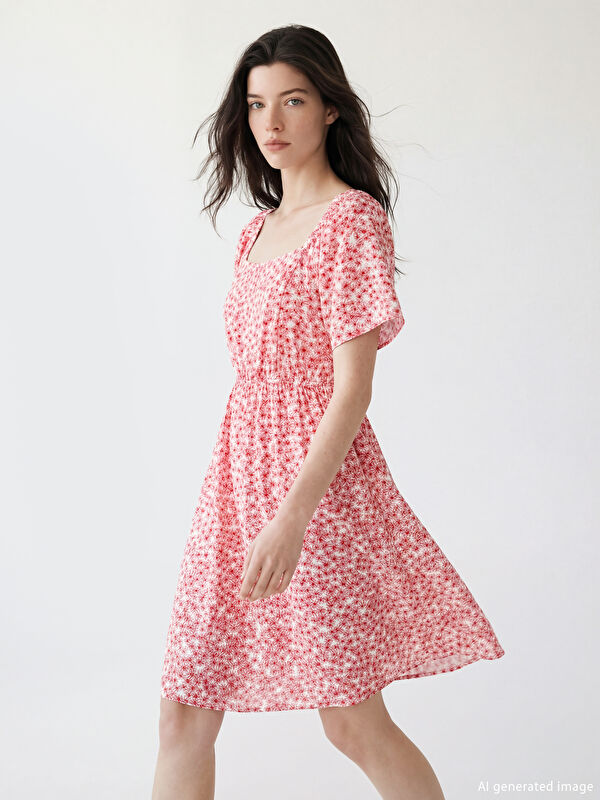 LCW Comfort Square Neck Floral Dress