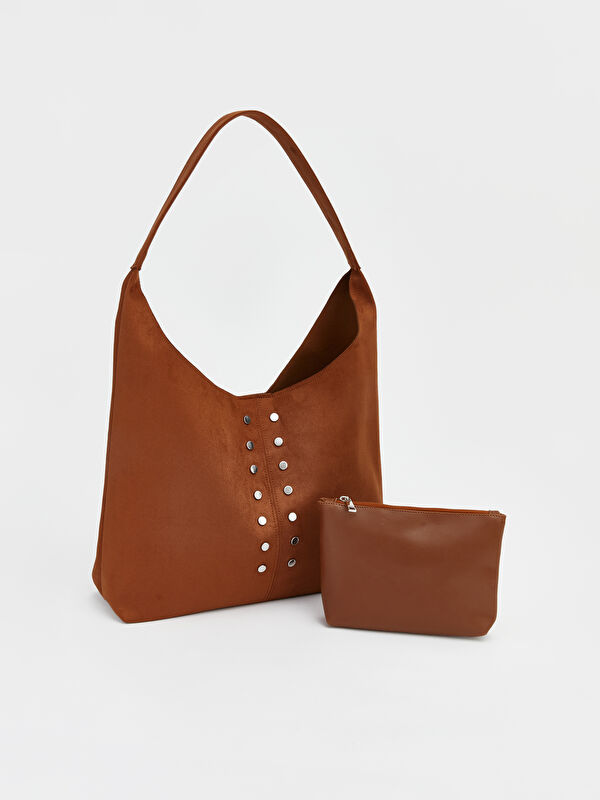 LCW ACCESSORIES Moka Troklu Süet Omuz Çantası Ve Cüzdan