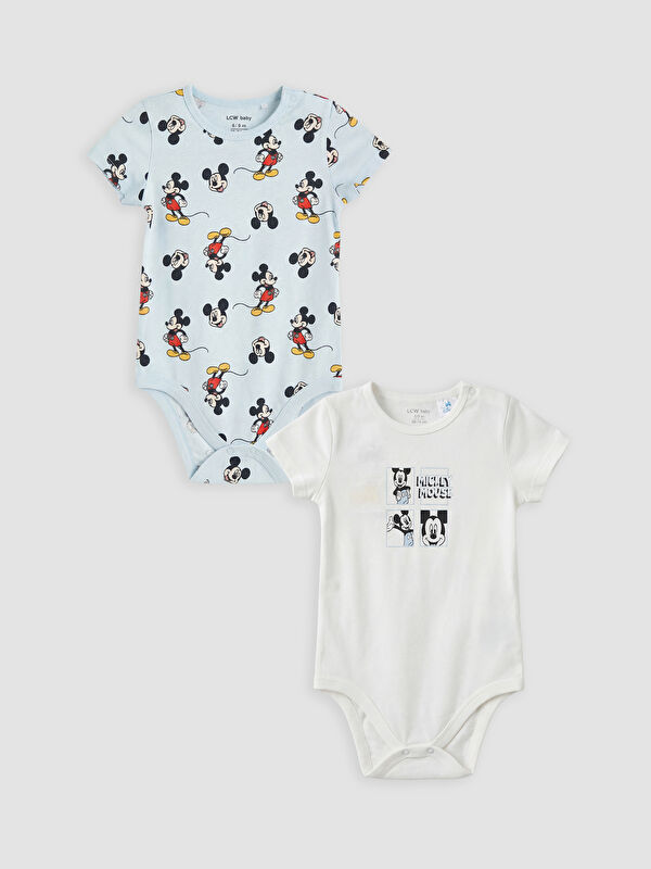 LCW baby Bisiklet Yaka Mickey Mouse Baskılı Erkek Bebek Body 2'li