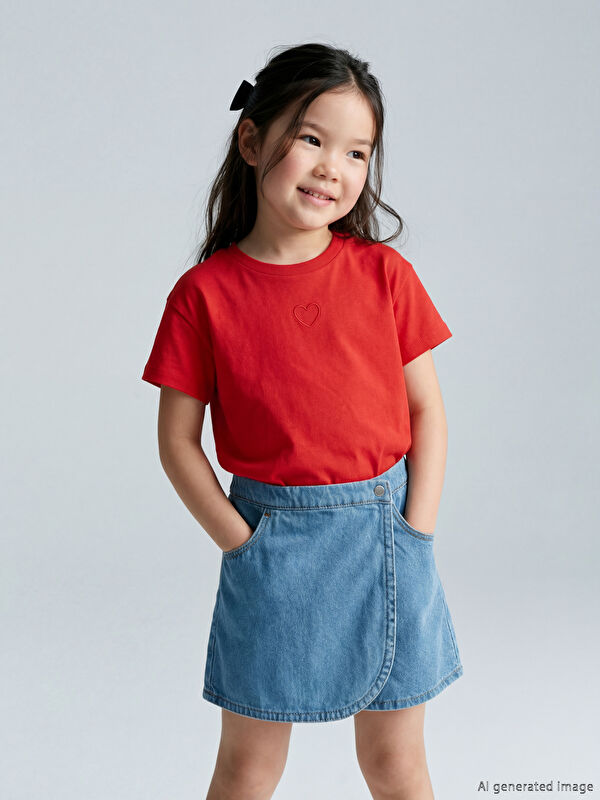 LCW Kids Nakışlı Kız Çocuk Tişört