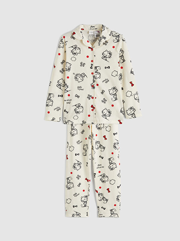 LCW Kids Gömlek Yaka Hello Kitty Baskılı Kız Çocuk Pijama Takım