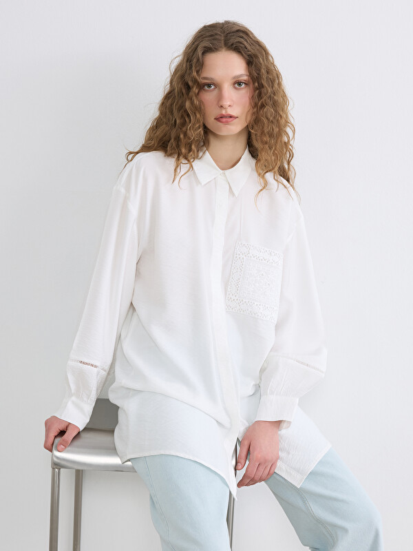 LCW Modest Кестеленген oversize әйелдер жейде туникасы