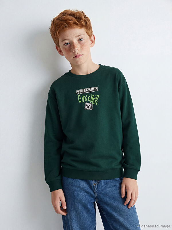 LCW Kids Minecraft Baskılı Erkek Çocuk Sweatshirt