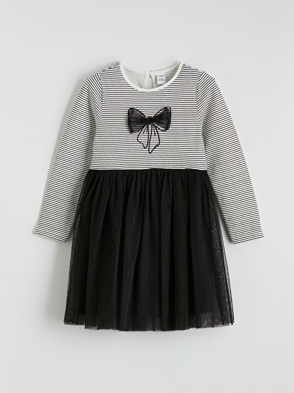 LCW Kids Ribbon-detailed tulle dress for girls.