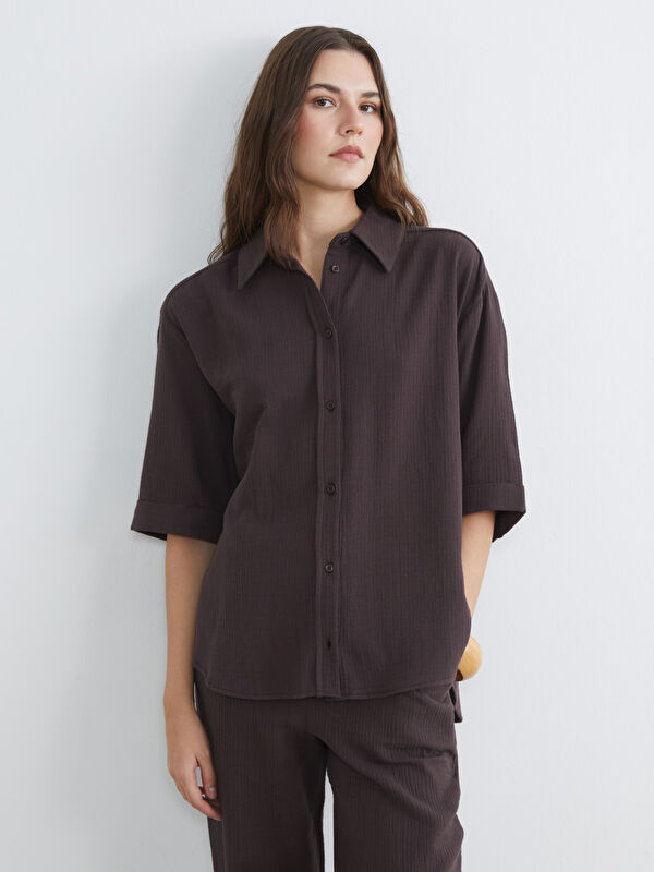 LCW Comfort Dokulu Oversize Müslin Kadın Gömlek