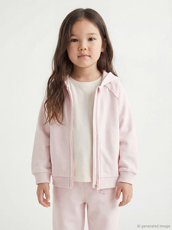 LCW Kids Kapüşonlu Kız Çocuk Kalın Fermuarlı Sweatshirt
