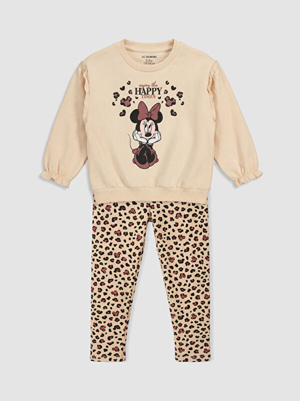 LCW baby Minnie Mouse Printed Girls' Sweatshirt And Leggings