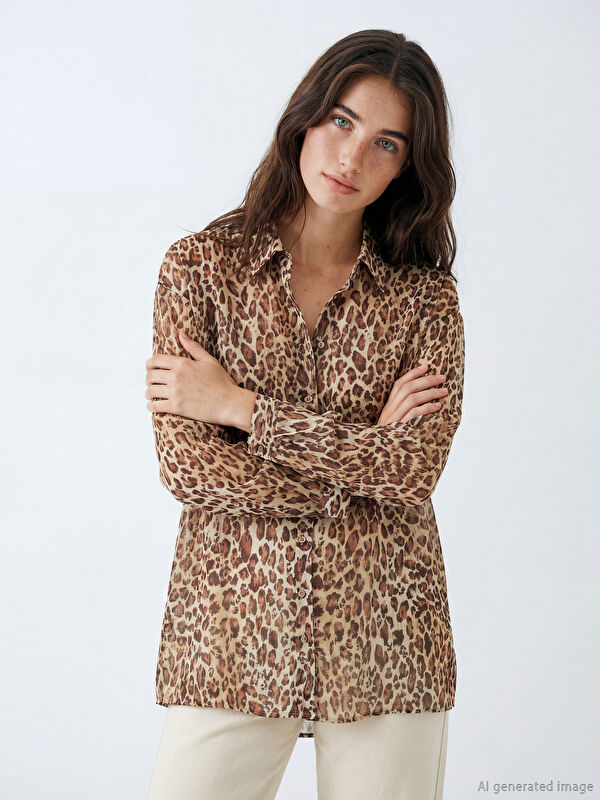 LCW Modest Leopar Desenli Kadın Gömlek Tunik