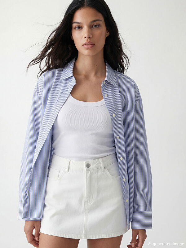 XSIDE Çizgili Oversize Oxford Kadın Gömlek