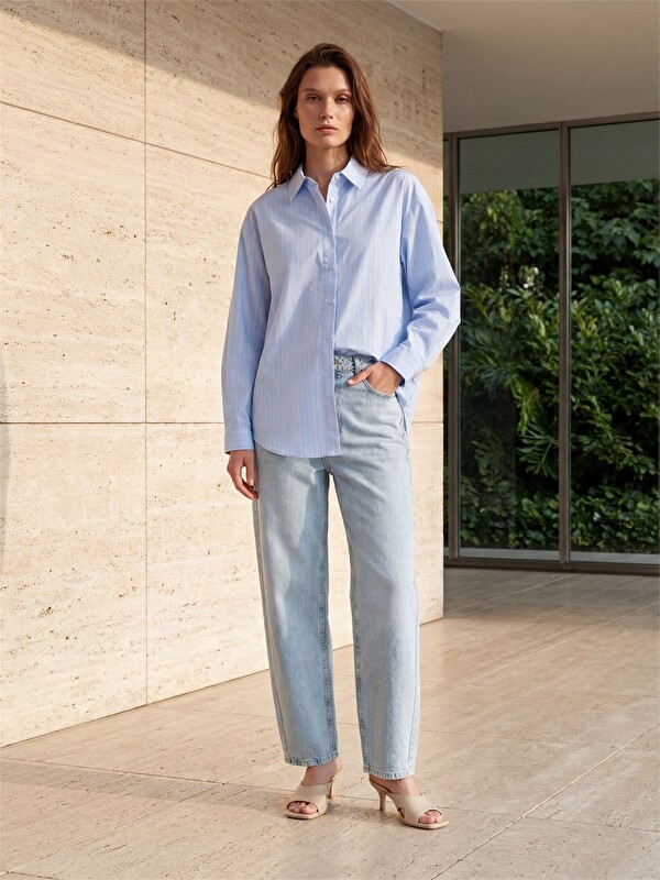 XSIDE Çizgili Oversize Poplin Kadın Gömlek